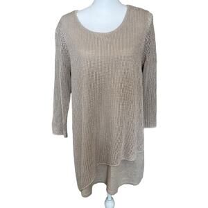 Eileen Fisher Sweater Tunic Layers Linen Open Overlay Beige Size M Medium